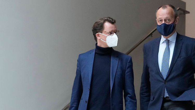 Setzen die Ampel unter Zugzwang: NRW-Ministerpräsident Wüst und der designierte CDU-Parteichef Merz.