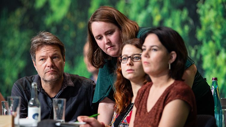 Neben den Bundesvorsitzenden Robert Habeck und Annalena Baerbock richten sich die Vorwürfe auch gegen Ricarda Lang (Zweite von links) und Jamila Schäfer. (Archivbild)