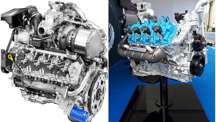 Links der Duramax 6,6-Liter-V8-Diesel und rechts der von Punch umgerüstete Hydrogen V8 6.6L.