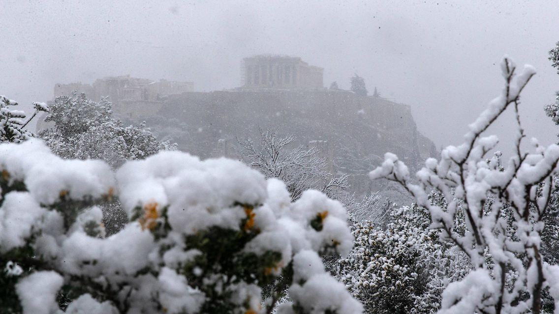 Der winterliche Blick auf die Akropolis.