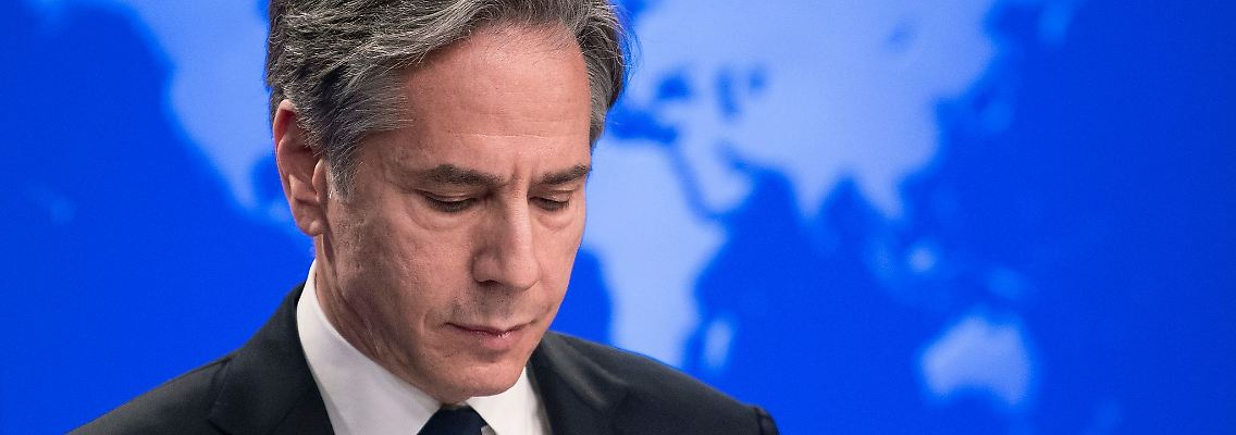 US-Außenminister Antony Blinken während eines Briefings zu Russland und der Ukraine.