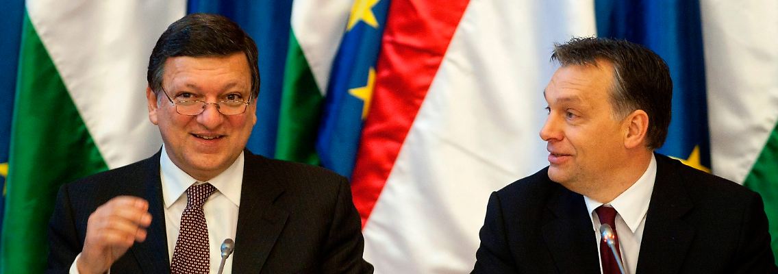 Barroso (links) und Orban im Parlamentsgebäude in Budapest.