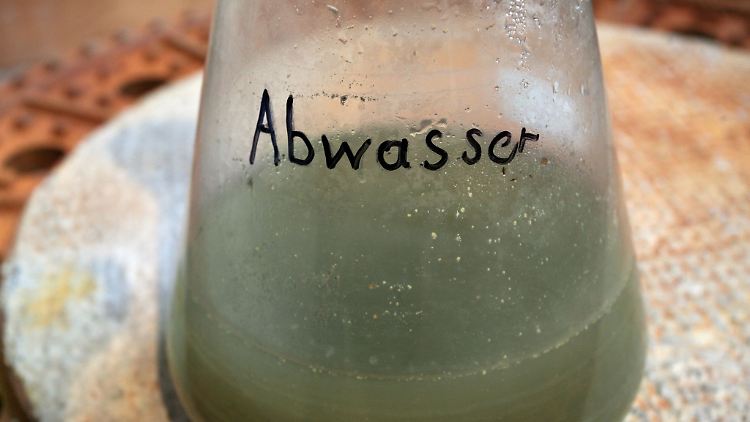 Eine Abwasser-Probe steht in Berlin zur Untersuchung bereit.