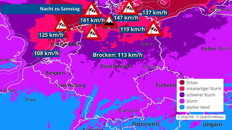 Windgeschwindigkeiten von bis zu 161 Kilometer pro Stunde: In der Nacht zum Samstag erreicht "Zeynep" seinen Höhepunkt.