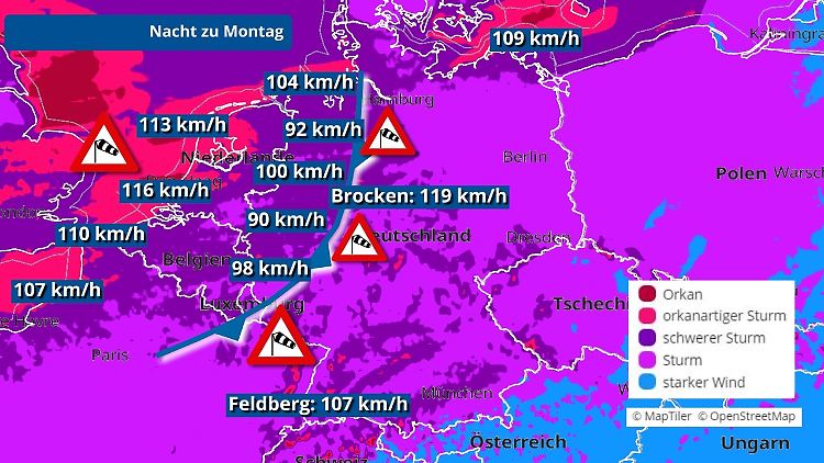 Vor allem im Westen Deutschlands wird es ab Montagmorgen stürmisch. 