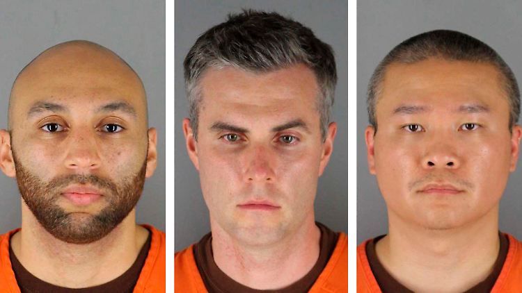 Alexander Kueng, Thomas Lane and Tou Thao (von links) ließen den brutalen Polizeieinsatz geschehen.