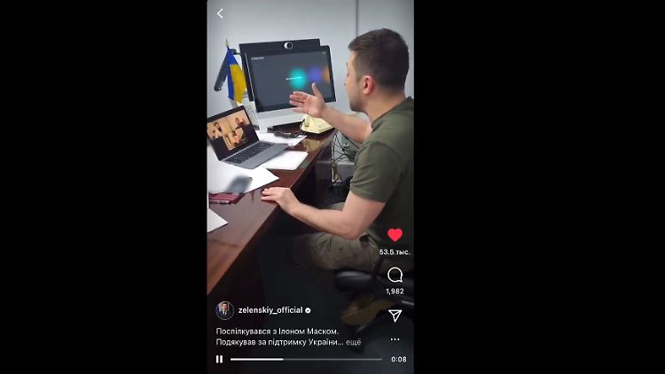 Ein Mitarbeiter von Wolodymyr Selenskyj hat das Gespräch mit Elon Musk live bei Instagram übertragen.