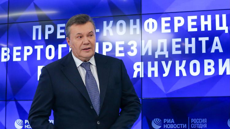 Viktor Janukowitsch bei einer Pressekonferenz 2019 in Russland.