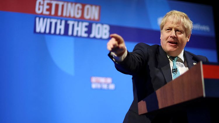 Nimmt einen kleinen Umweg über die Ukraine, um sich selbst zum Helden zu erklären: Der britische Premier Johnson in Blackpool.