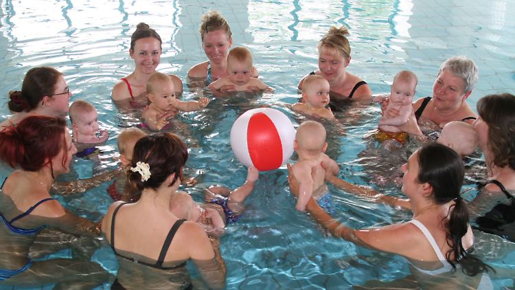 Babyschwimmen: immer spaßig - für Kinder, die familiär mit Allergien vorbelastet sind, allerdings womöglich ungesund.