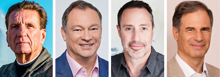Die Teilnehmer der "Ax-1"-Mission: Larry Connor, Michael Lopez-Alegria, Mark Pathy und Eytan Stibbe (v.l.) fliegen zur ISS.