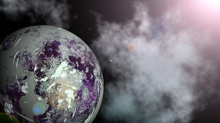 Digital erstelltes hochauflösendes Bild des Planeten Merkur und der Sonne. Merkur ist der kleinste Planet im Sonnensystem und der sonnennächste.