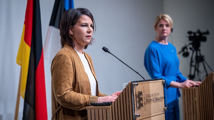 Bei ihrem Besuch in Estland richtet Außenministerin Annalena Baerbock direkte Worte an Wladimir Putin.