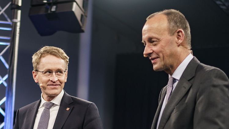 Daniel Günther und Friedrich Merz beim gemeinsamen Auftritt im Wahlkampf