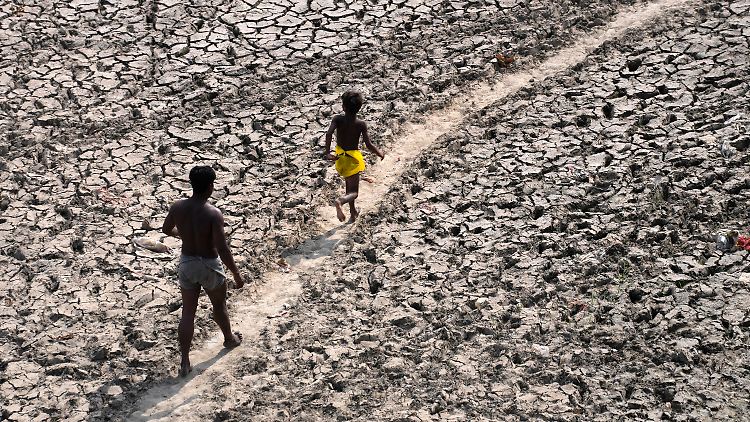 Die Auswirkungen der Hitze sind überall sichtbar, wie hier am Yamuna, der weitgehend ausgetrocknet ist.