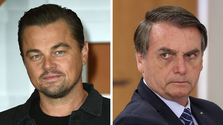 Liefern sich Schlagabtausch: Leonardo DiCaprio (l.) und Jair Bolsonaro.