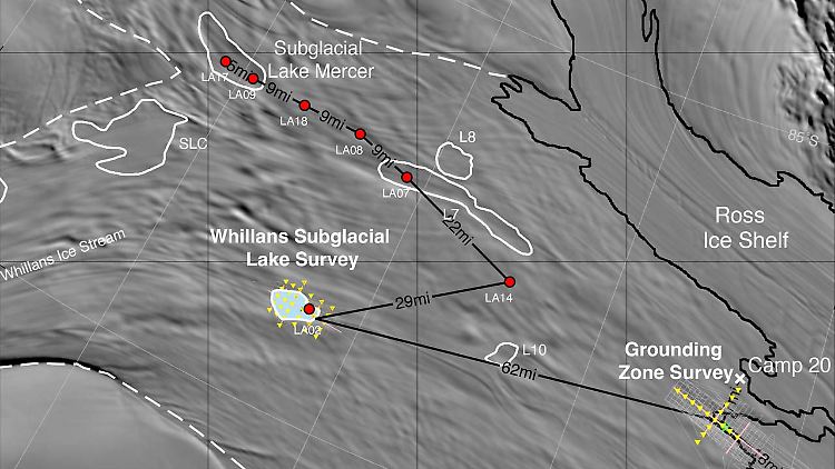 Messorte der Wissenschaftler auf dem Whillans Ice Stream. 