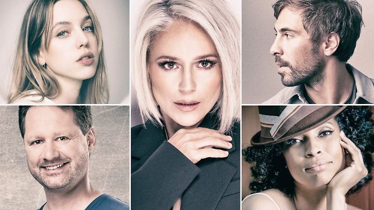 Sie entscheiden, wer von Deutschland die Jury-Punkte erhält: Michelle (M.), Felicia Lu (o.l.), Max Giesinger (o.r.), Christian Brost (u.l.) und Tokunbo (u.l.).