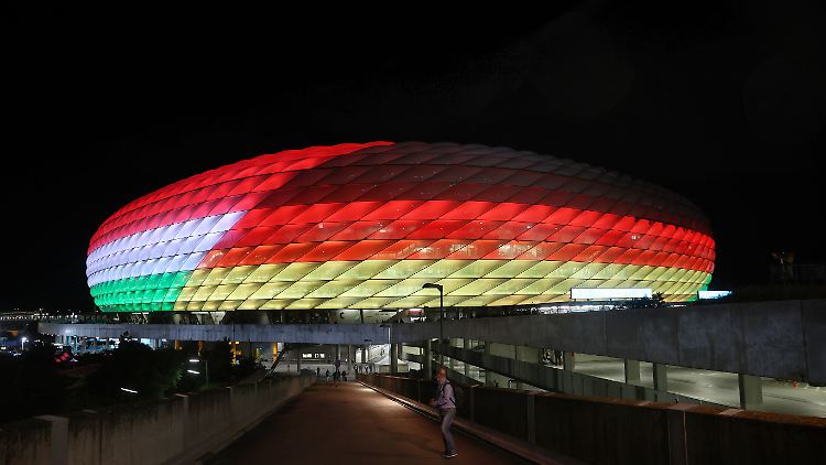So sah die Arena in München beim Spiel Deutschland gegen Ungarn bei der EM 2021 aus.