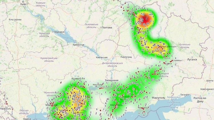 Diese Karte soll russische Truppenkonzentrationen in der Ukraine anhand von Smartphone-Ortungsdaten zeigen.