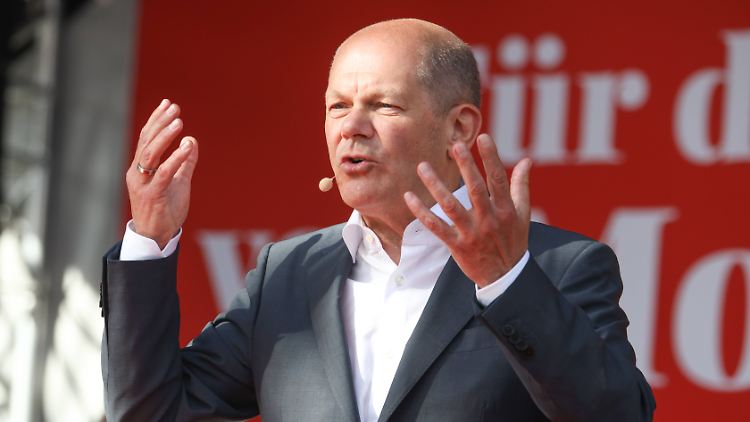 Kanzler Scholz sprach auf einer SPD-Kundgebung zur NRW-Landtagswahl.