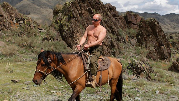 Als damaliger Premierminister reitet Wladimir Putin 2009 oberkörperfrei durch die sibirische Tundra.