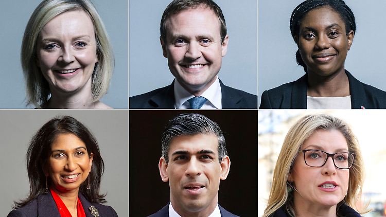 Penny Mordaunt (unten rechts) steht in der Kritik, Suella Braverman (links unten) flog bei der zweiten Abstimmung raus.