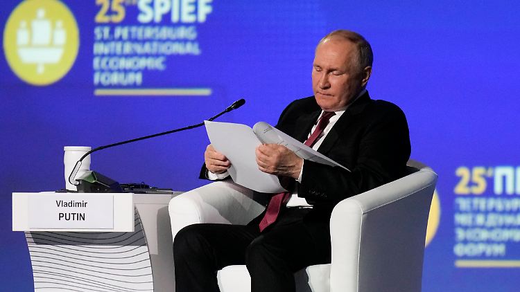 Wladimir Putin im Juni beim Internationalen Wirtschaftsforum in St. Petersburg. Der russische Präsident spricht immer wieder von einem "wirtschaftlichen Blitzkrieg".
