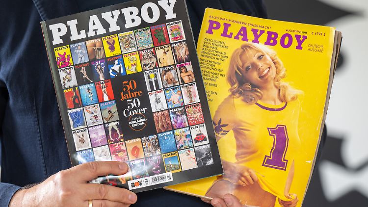 50 Jahre deutscher "Playboy": das aktuelle (l.) und das erste Cover des Magazins mit Gaby Heier.