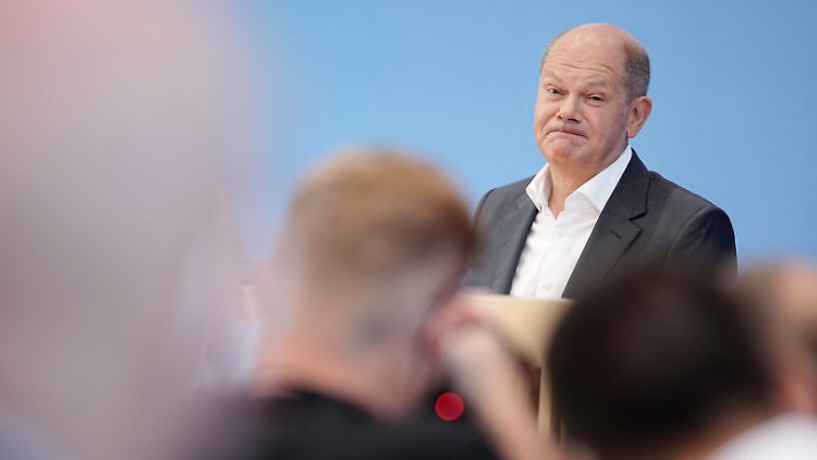 Bundeskanzler Scholz am 11. August bei seiner Sommerpressekonferenz.