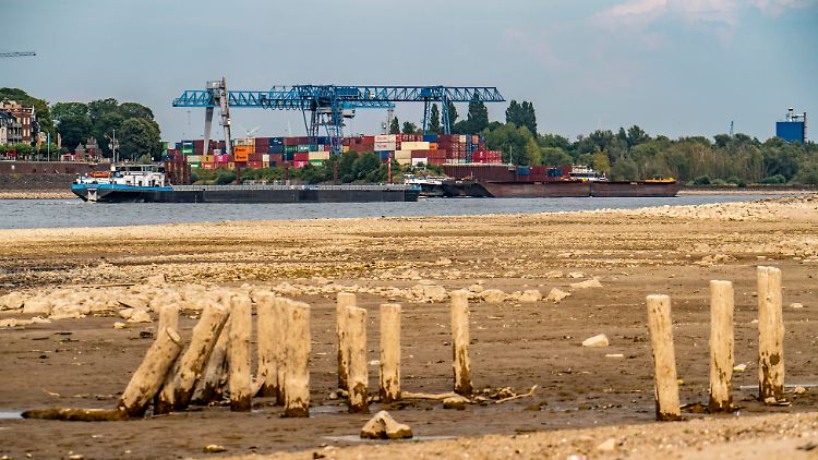 Bei Emmerich am Rhein sank der Pegel auf einen historischen Tiefstand.