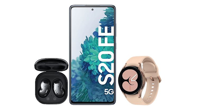 Smartes Bundle: Samsung Galaxy S20 FE 5G, Galaxy Watch4, Galaxy Buds Live mit Vertrag im Angebot.