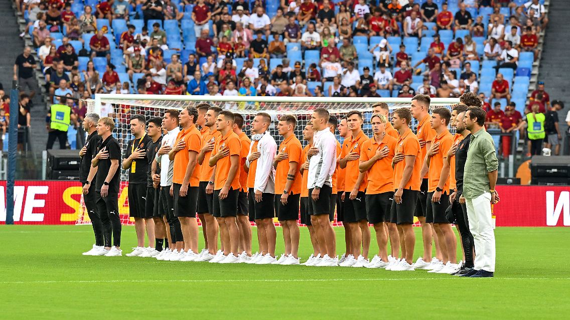 Die Spieler von Schachtar Donezk vor dem Freundschaftsspiel gegen AS Roma Anfang August in Rom.