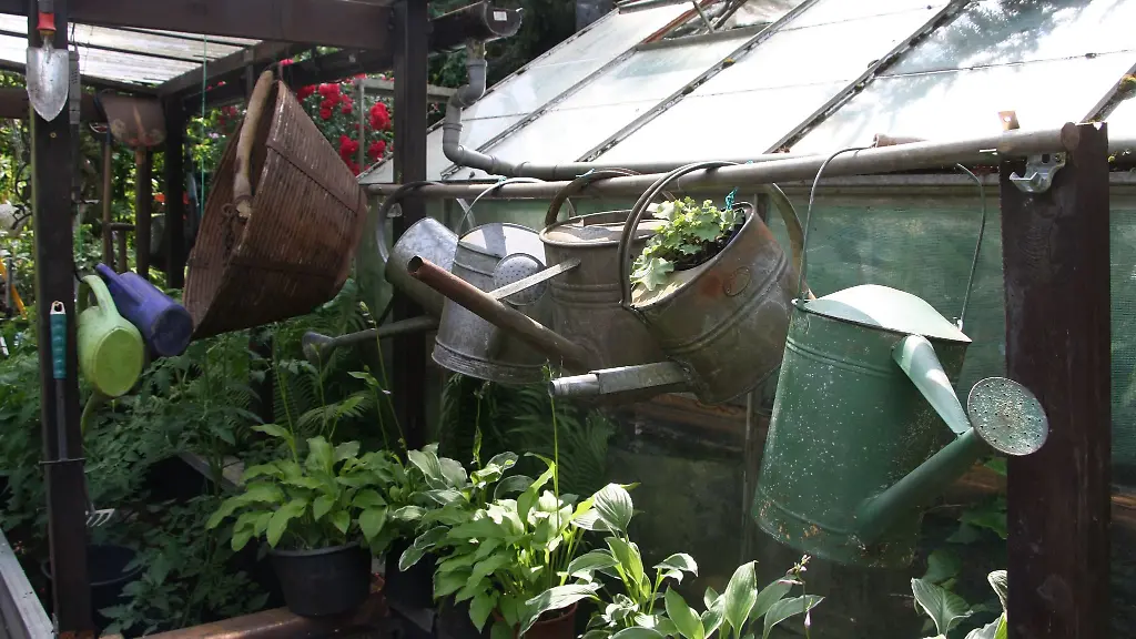 Giesskannen-haengen-im-Garten-des-Ehepaars-Honczek-in-Saarbruecken-Dudweiler