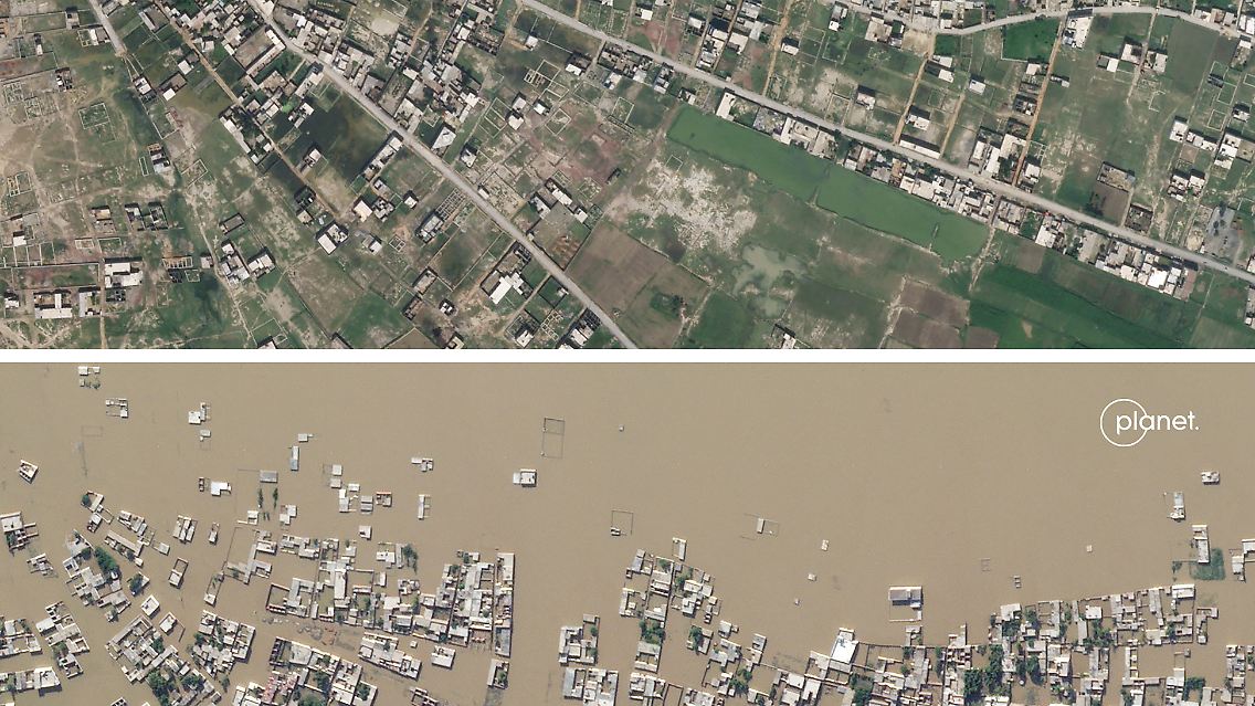 Satellitenbilder vermitteln einen Eindruck, welche verheerenden Folgen die Wassermassen haben.