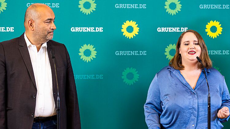 Wollen ihre Parteimitglieder von Robert Habecks Entscheidung zum Reservebetrieb zweier Atomkraftwerke überzeugen: die Grünen-Vorsitzenden Ricarda Lang und Omid Nouripour.