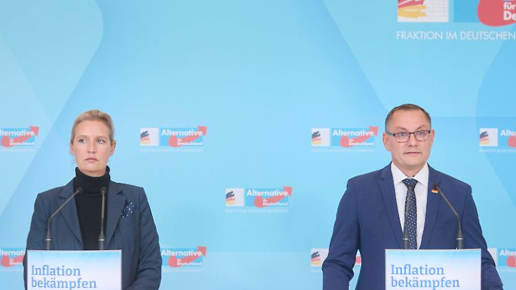 Parteichef Chrupalla und Co-Chefin Weidel. Kurz vor der Landtagswahl in Niedersachsen kommen die Schlagzeilen über die Russlandreise sehr ungelegen. 