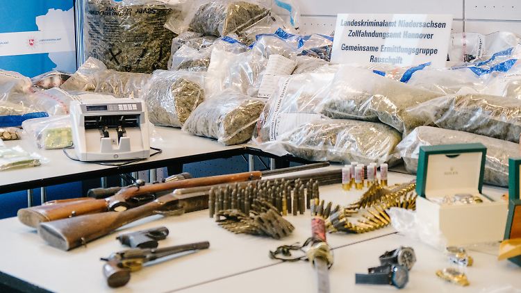 Rauschgift, Waffen und Schmuck, 2021 in einem Fall Organisierter Kriminalität vom Landeskriminalamt Niedersachsen beschlagnahmt.
