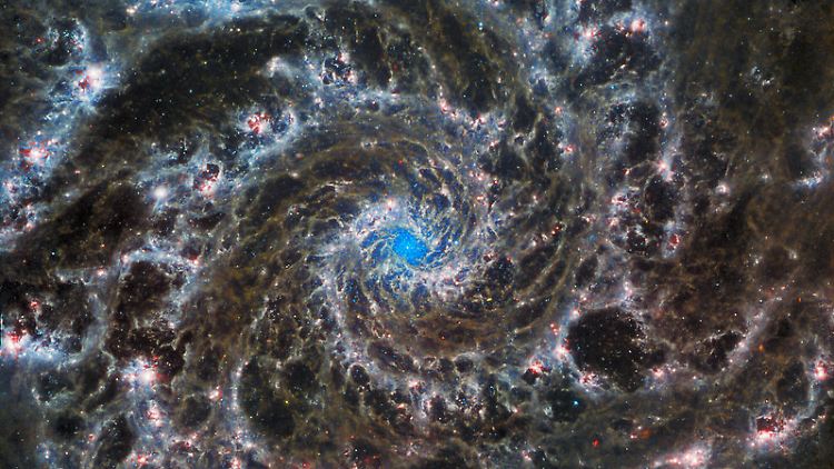 Dieses Bild des "James-Webb"-Weltraumteleskops zeigt das Zentrum der Galaxie M74, auch als Phantomgalaxie bekannt.