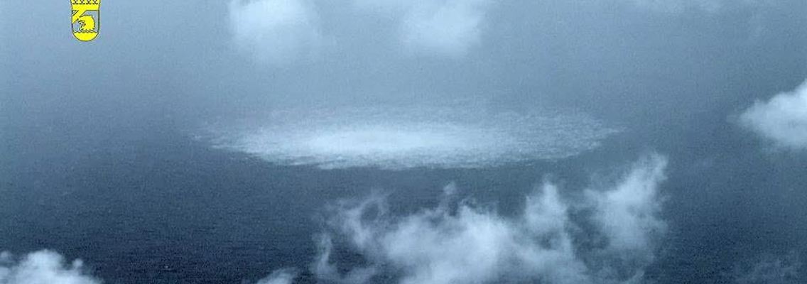 Das Nord Stream 1-Gasleck in der Ostsee, fotografiert aus einem Flugzeug der schwedischen Küstenwache.