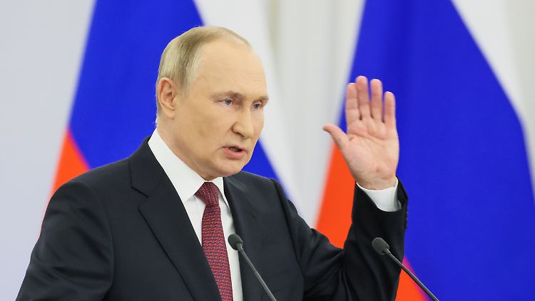 Putin am Freitag bei seiner Annexionsshow im Kreml.