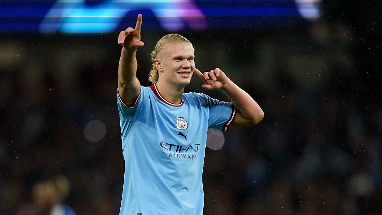 Manchesters Erling Haaland jubelt über sein Tor zum 2:0 gegen den FC Kopenhagen.
