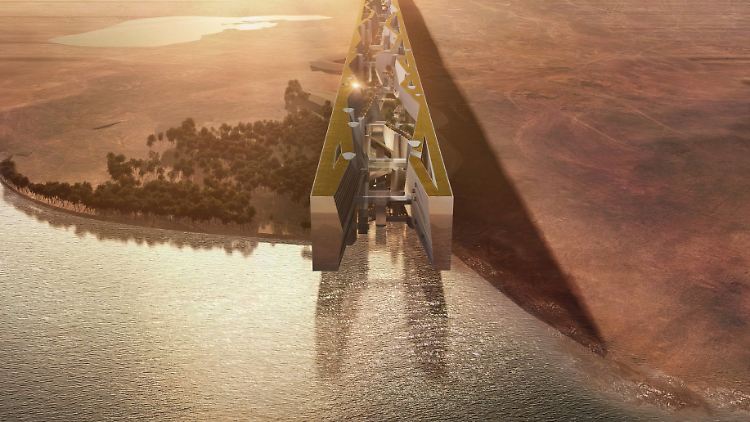 Eine Zeichnung von "The Line": Die Linien-Stadt soll einmal 170 Kilometer lang, aber nur 200 breit sein.