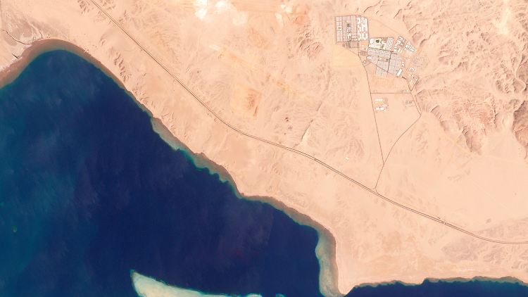 Neom aus der Luft: Noch besteht die Utopie aus nicht mehr als ein paar Containerbauten in der Wüste.
