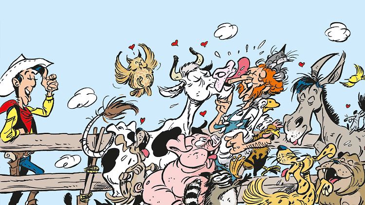 Lucky Luke begegnet Ovide Byrde, einem großen Tierfreund.
