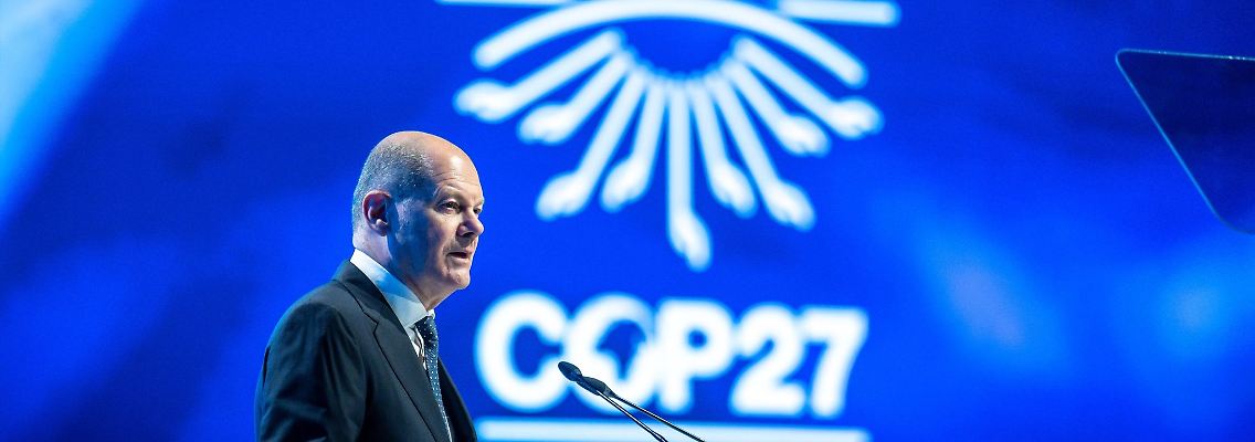 Bundeskanzler Olaf Scholz spricht bei der Weltklimakonferenz COP27.
