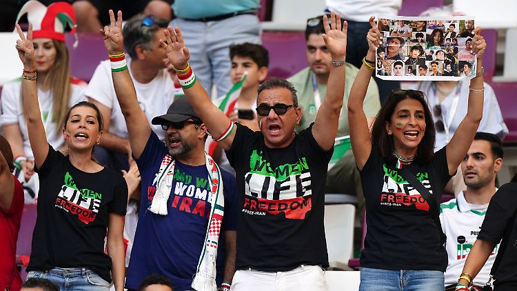 Iranische Fans protestieren beim Spiel gegen England.
