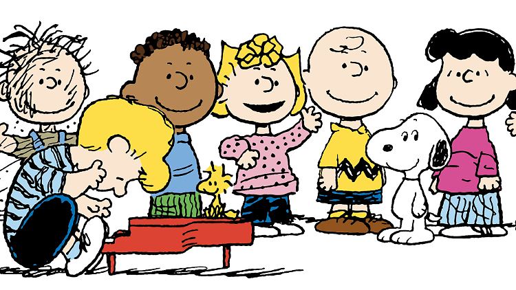 Der vielleicht berühmteste Comic-Strip: die "Peanuts", mit Rerun, Franklin, Sally, Charlie, Hund Snoopy, Lucy, Peppermint Patty, Marcie (v.l.) sowie Schroeder am Klavier und Vogel Woodstock.