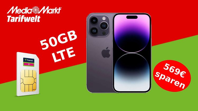 Apple iPhone 14: Aktion bei Media Markt mit 50 GB Flat nach dem Black Friday sichern.