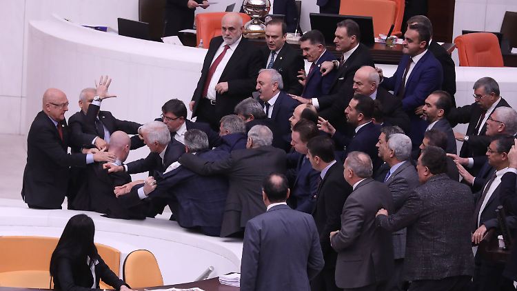 In der Haushaltsdebatte wurden einige Abgeordnete im türkischen Parlament handgreiflich.